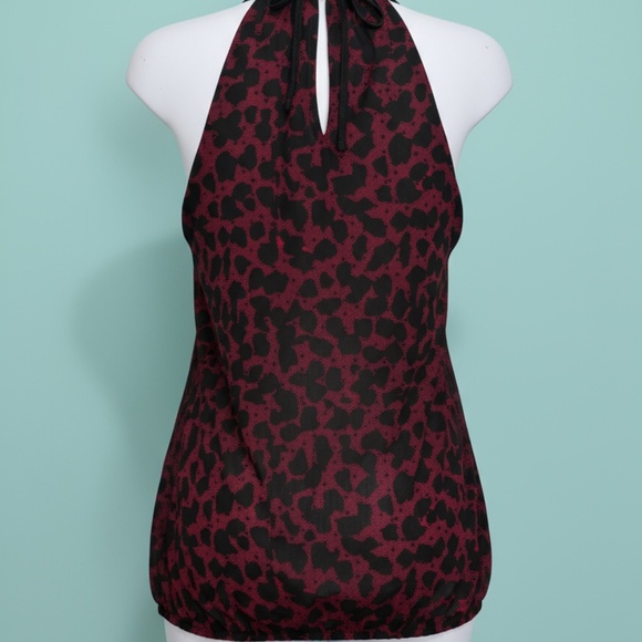 Express Halter Bubble-Hem Cami Red/Black Animal Print M - Picture 2 of 11
